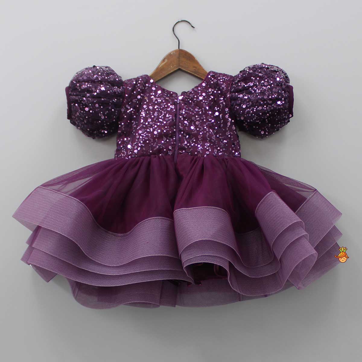 Layered Wine Dress And Detachable Bow With Swirled Headband