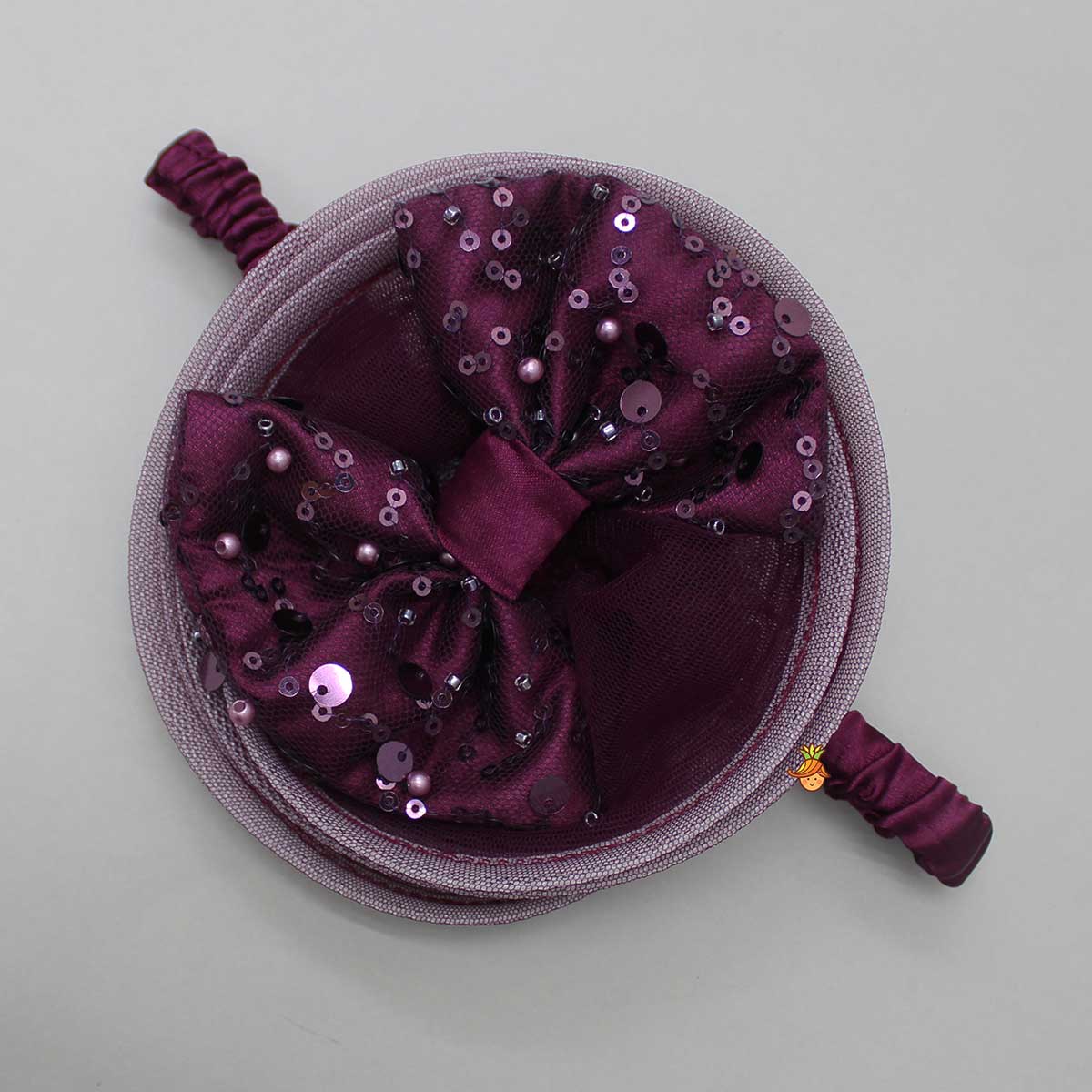 Layered Wine Dress And Detachable Bow With Swirled Headband