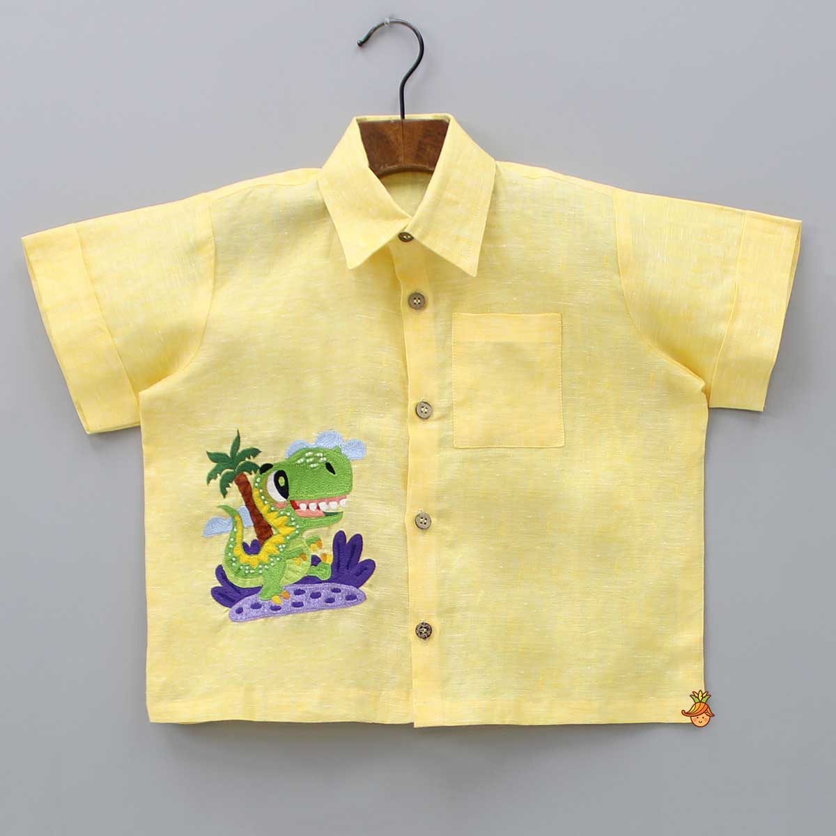 Animal Embroidered Yellow Shirt And Shorts