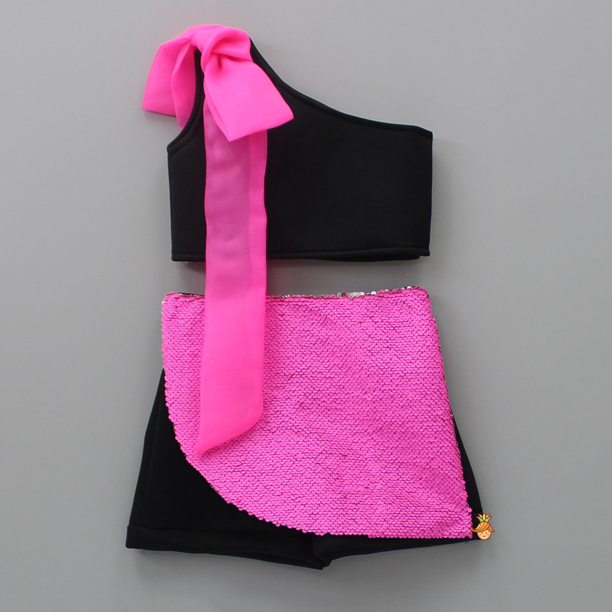 Pre Order: Dual Tone One-Shoulder Neoprene Top And Shorts