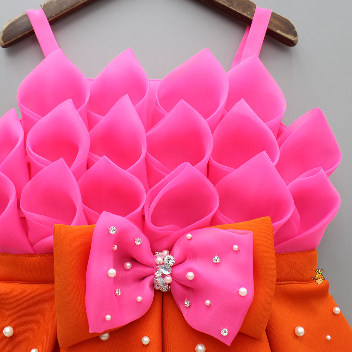 Pre Order: Pink Rose Petal Dual Tone Pleated Dress With Embellished Bow