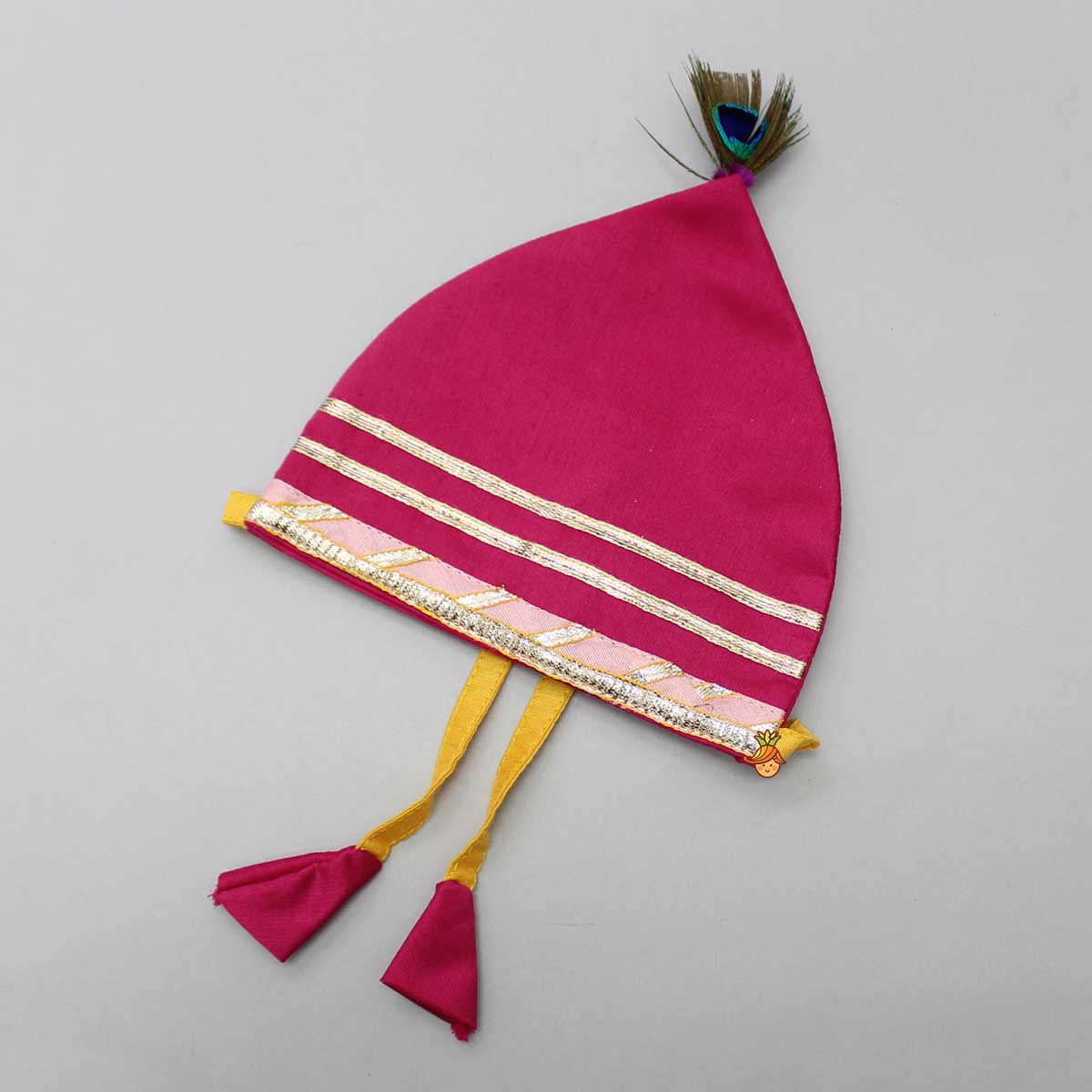 Pre Order: Embroidered Krishna Angarkha Style Kurta With Lace Work Dhoti And Mukut