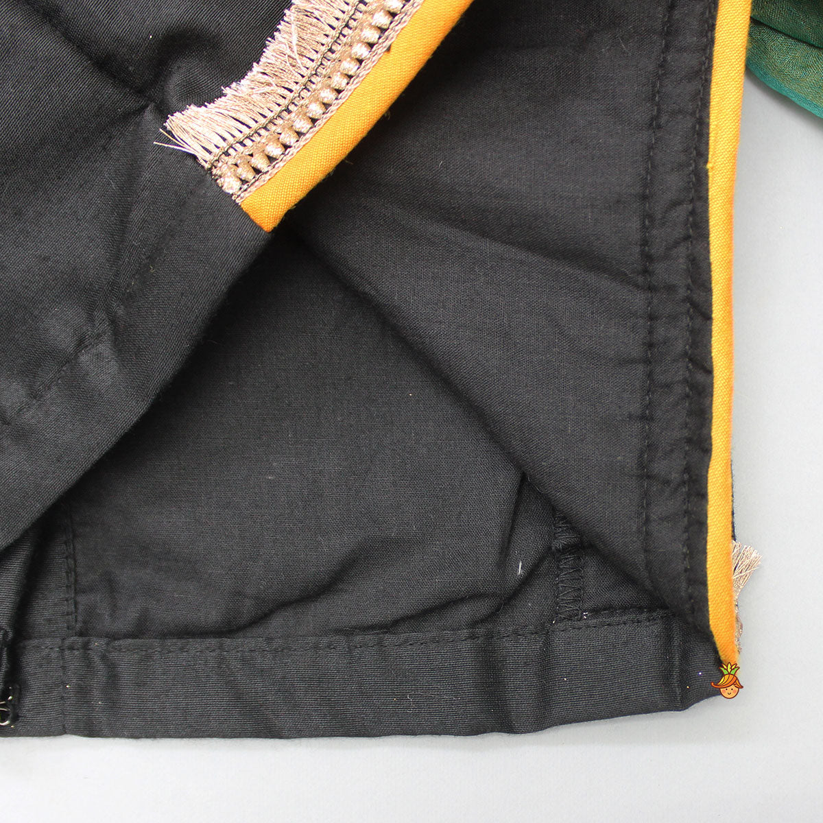 Pre Order: Black Top With Frilly Sleeves And Multicolored Lehenga