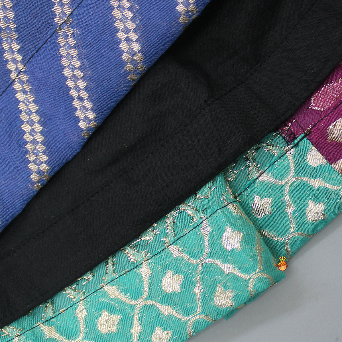 Pre Order: Black Top With Frilly Sleeves And Multicolored Lehenga