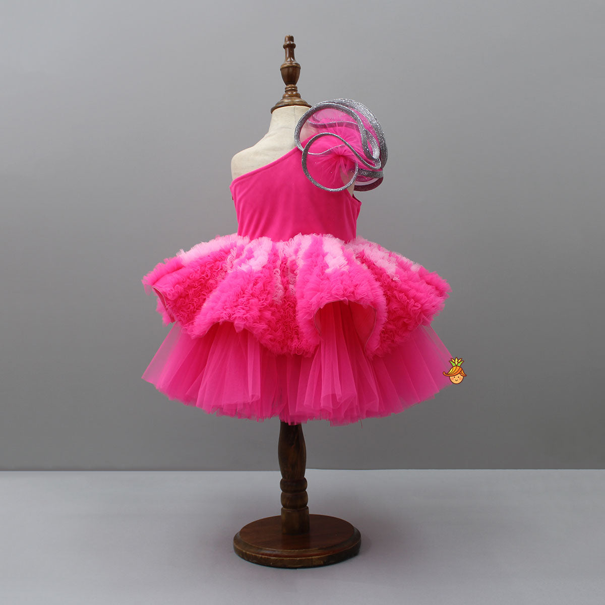 Pre Order: One Shoulder Ruffle Layered Net Pink Dress