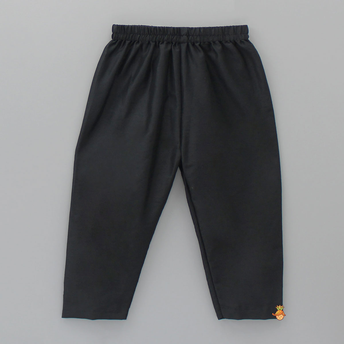 Pre Order: Black Kurta With Multicolour Attached Flap And Pyjama