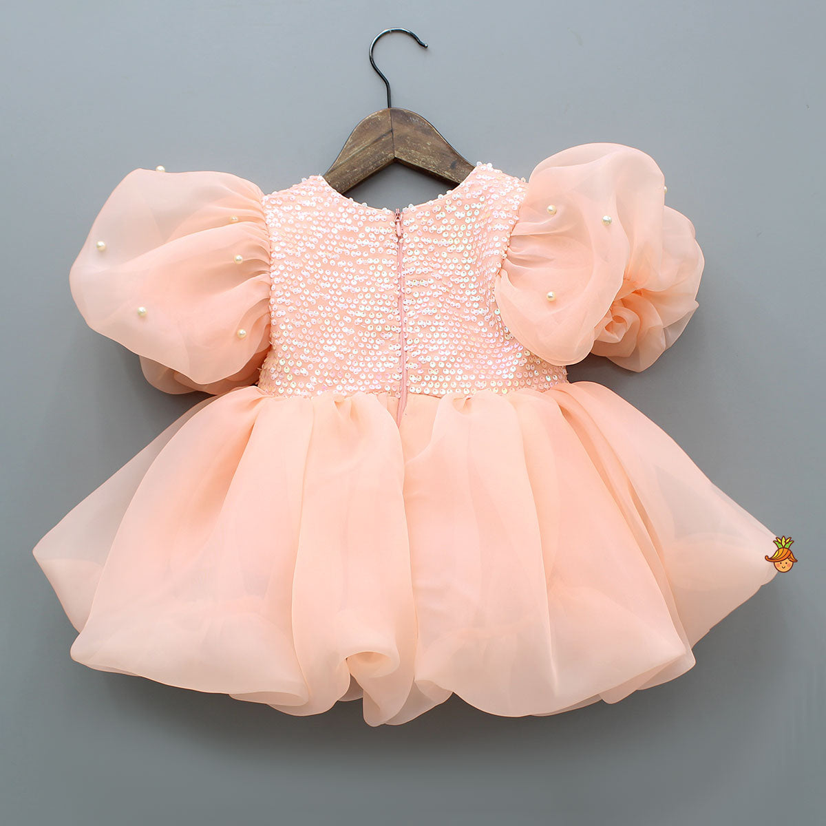 Pre Order: Flower Adorned Organza Peach Dress