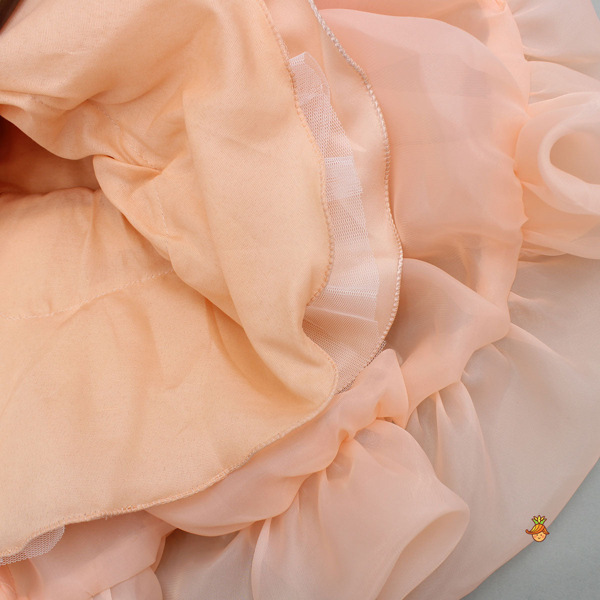 Pre Order: Flower Adorned Organza Peach Dress