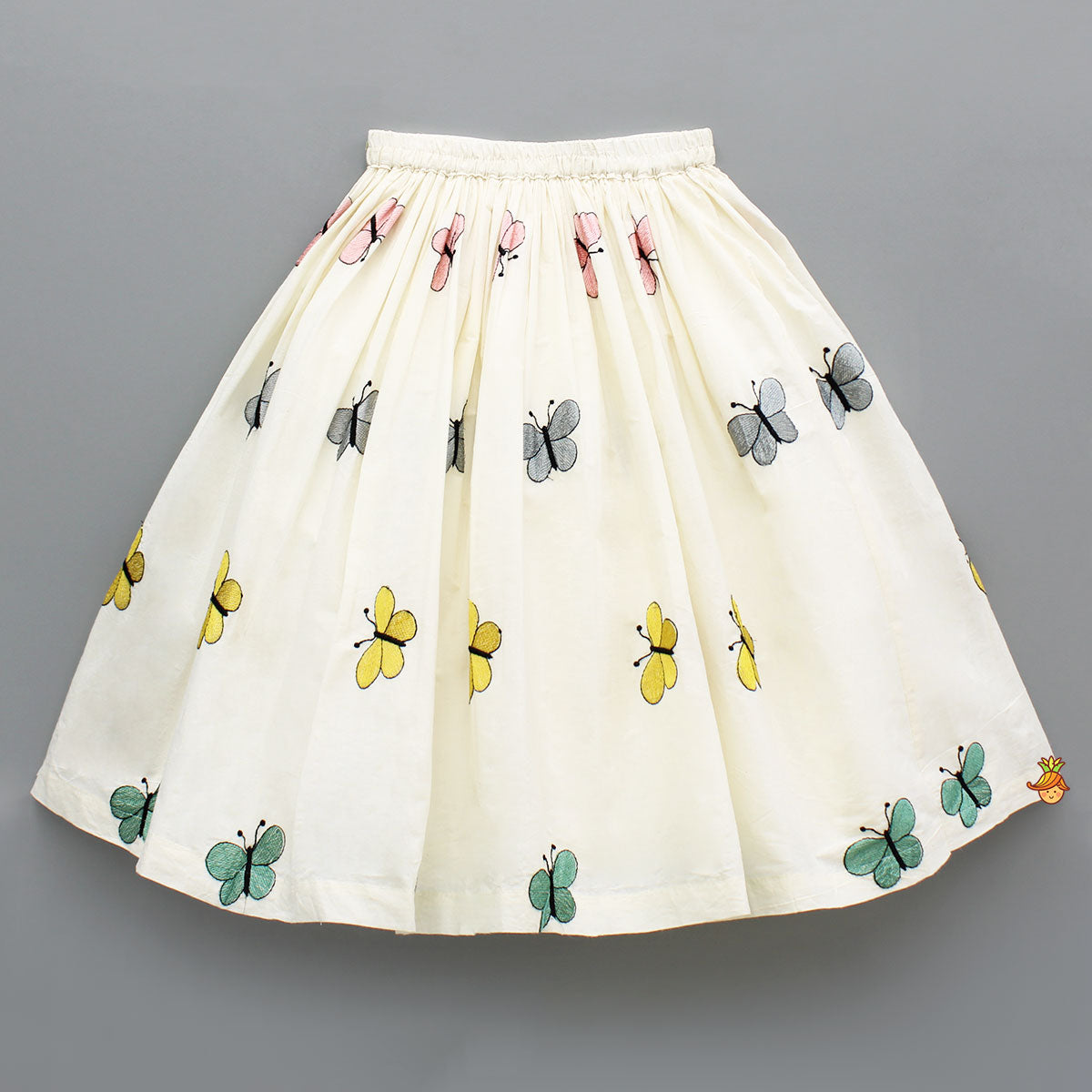 Pre Order: Butterfly Embroidered Strappy Yellow Top And Flared Lehenga