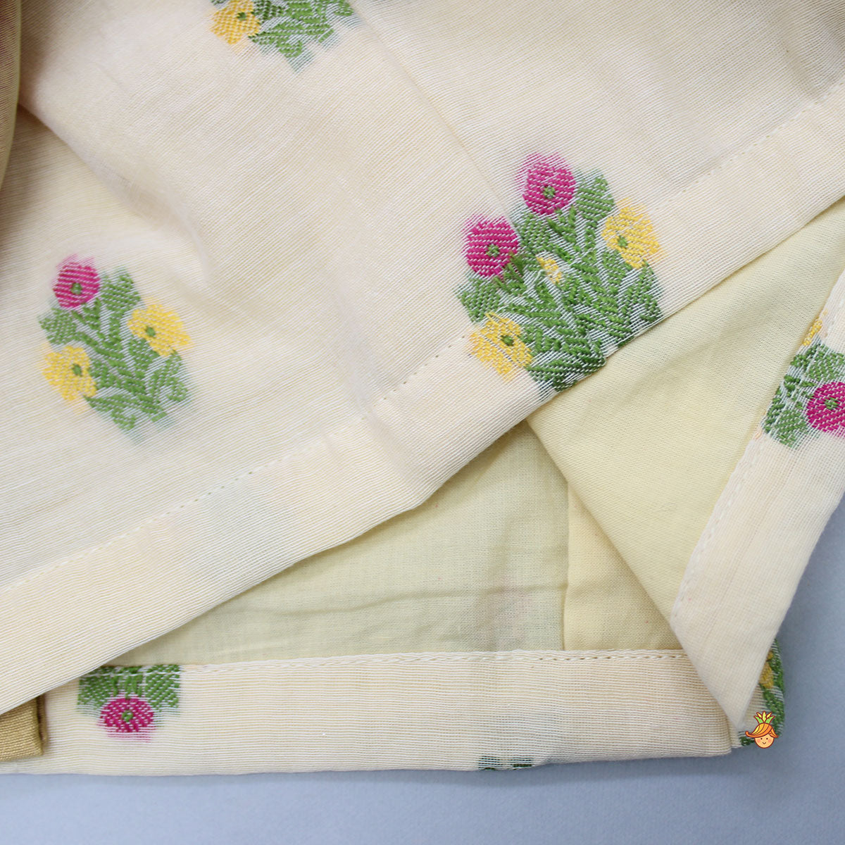 Pre Order: Goddess Embroidered Beige Top And Colour Blocked Lehenga