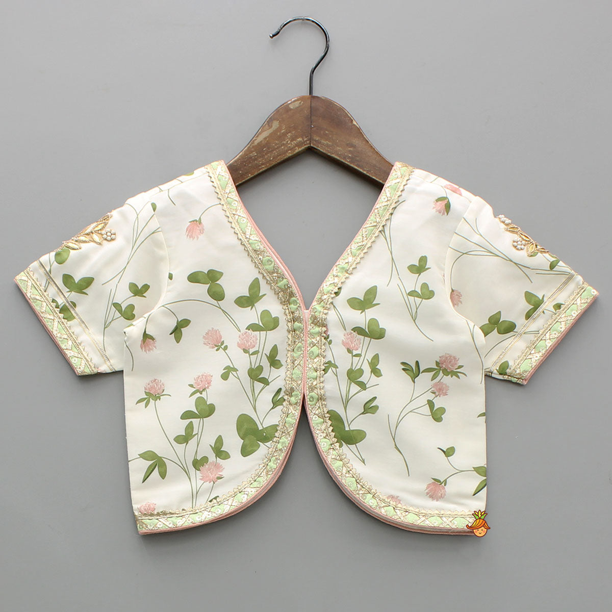 Pre Order: Floral Printed Crop Top With Lehenga And Net Dupatta