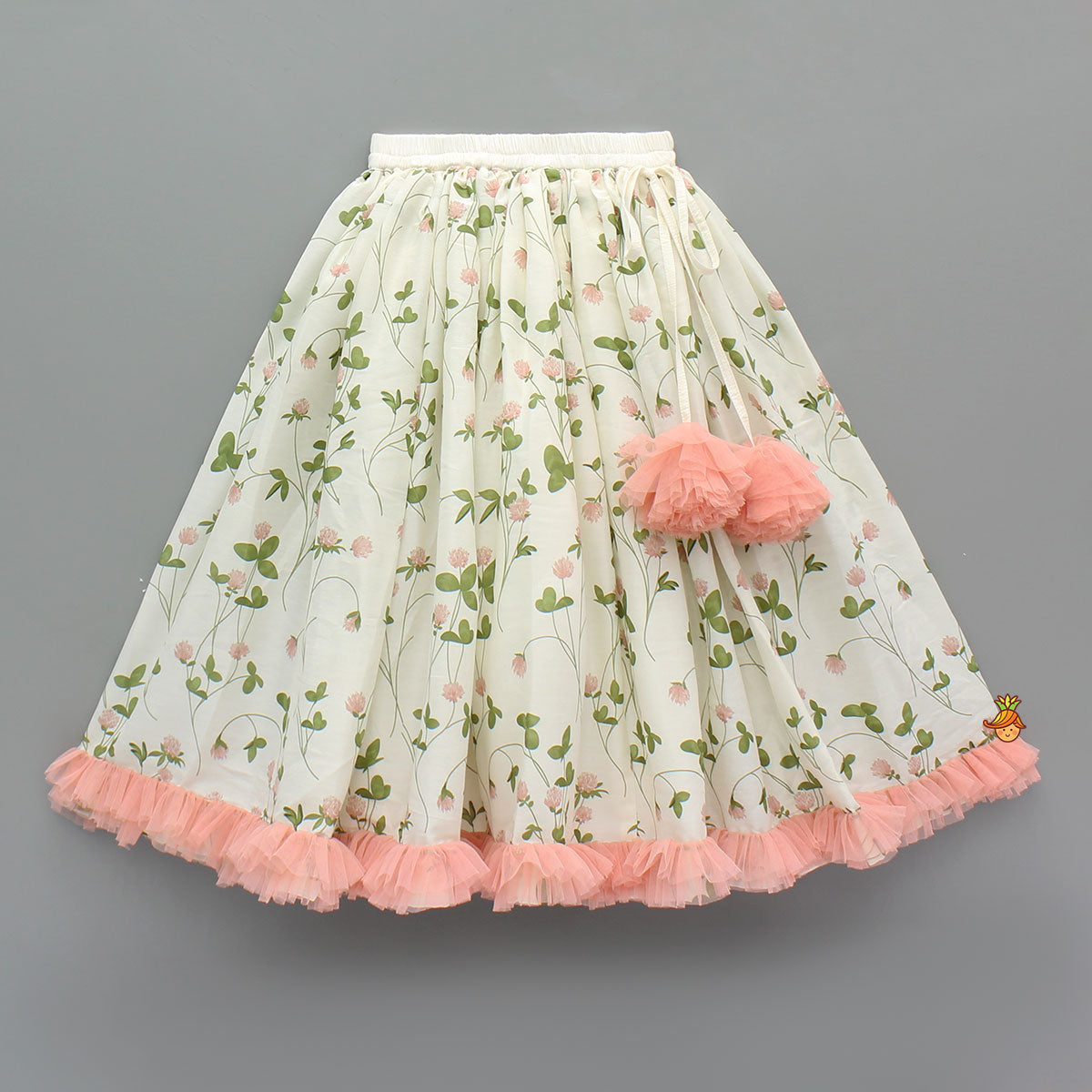 Pre Order: Floral Printed Crop Top With Lehenga And Net Dupatta