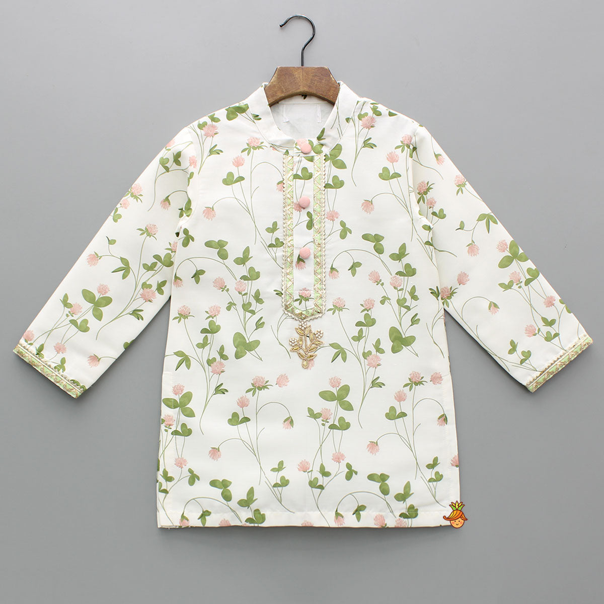 Pre Order: Floral Printed Kurta With Off White Pyjama