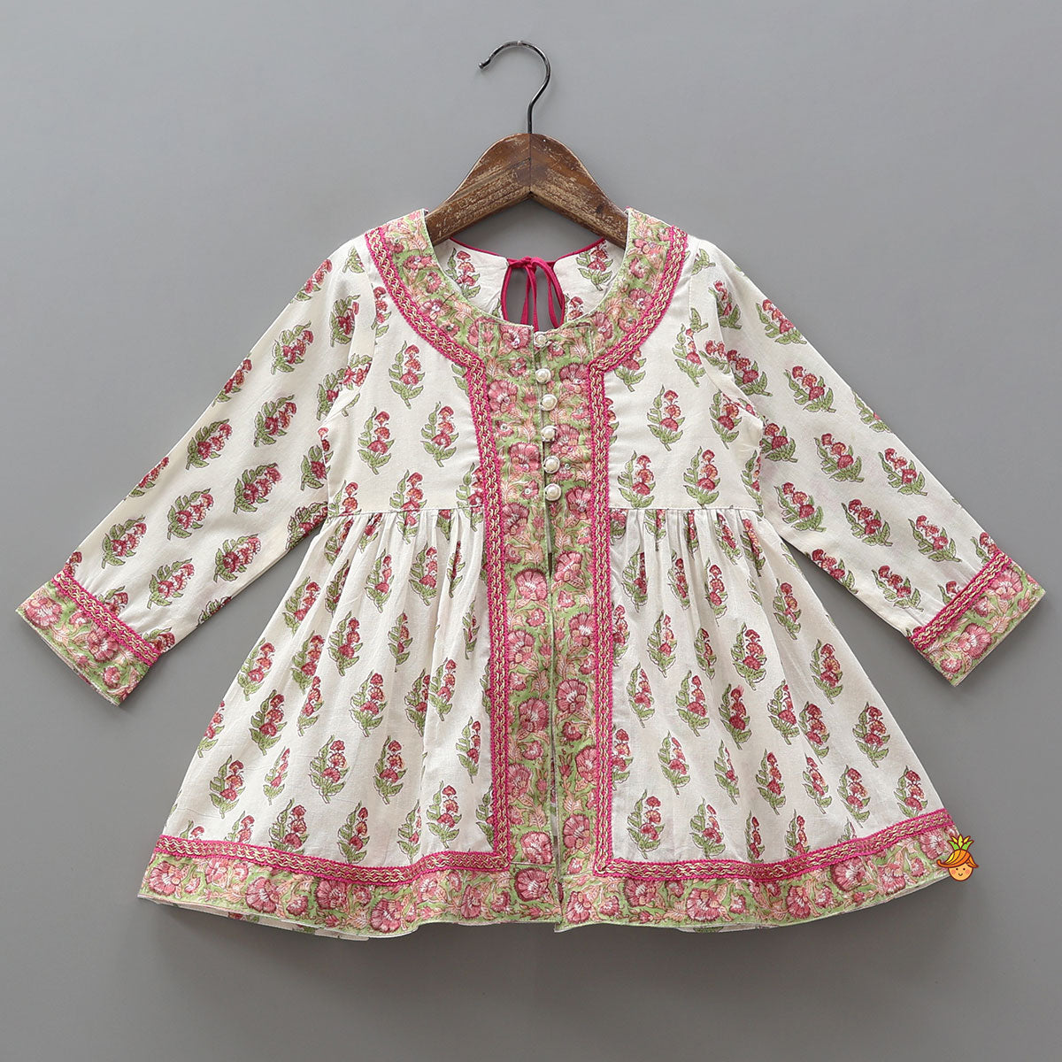 Pre Order: Floral Printed Stylish Front Cut Kurti And Lehenga