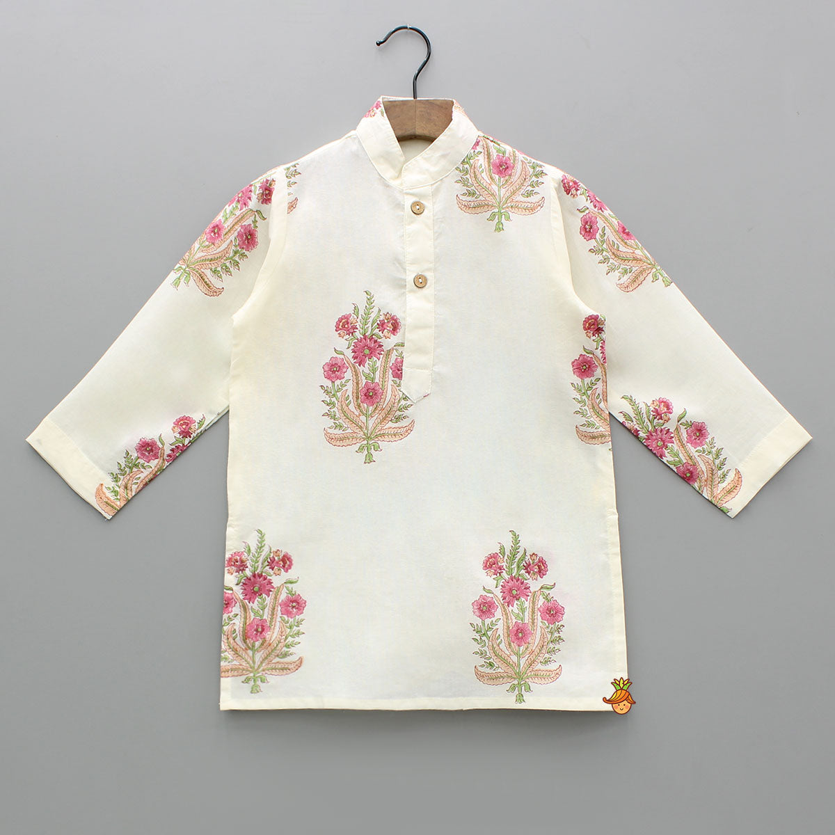 Pre Order: Floral Printed Kurta With Handworked Jacket And Dhoti.