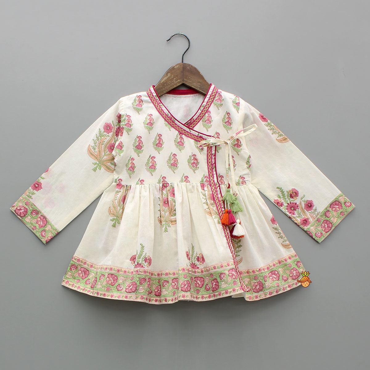 Pre Order: Floral Angarkha Kurti And Chevron Printed Tulip Pants