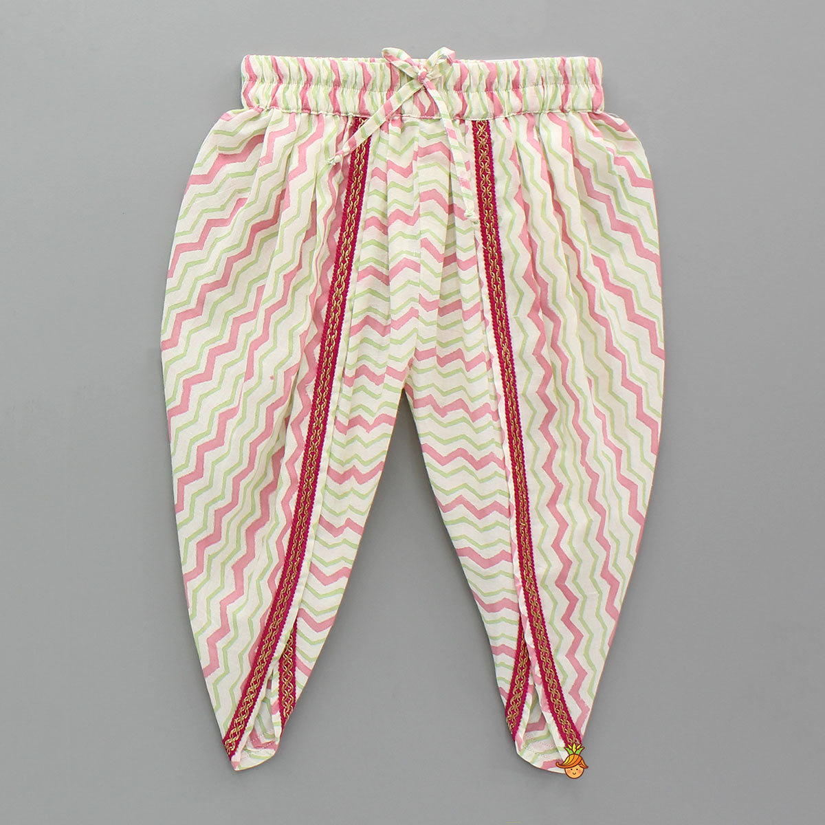 Pre Order: Floral Angarkha Kurti And Chevron Printed Tulip Pants