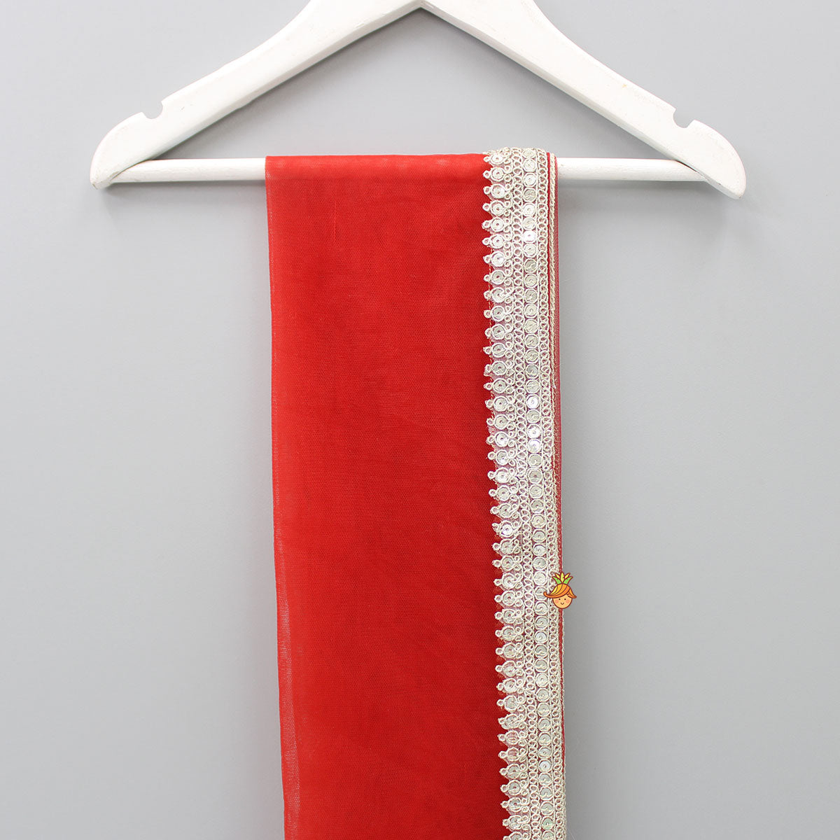 Net Sequin Lace Work Red Dupatta