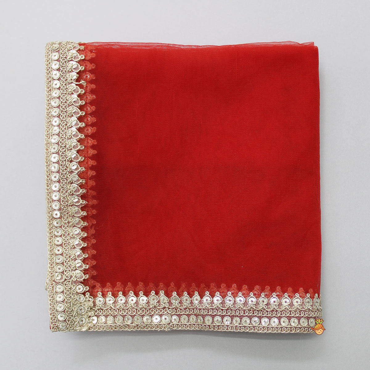 Net Sequin Lace Work Red Dupatta