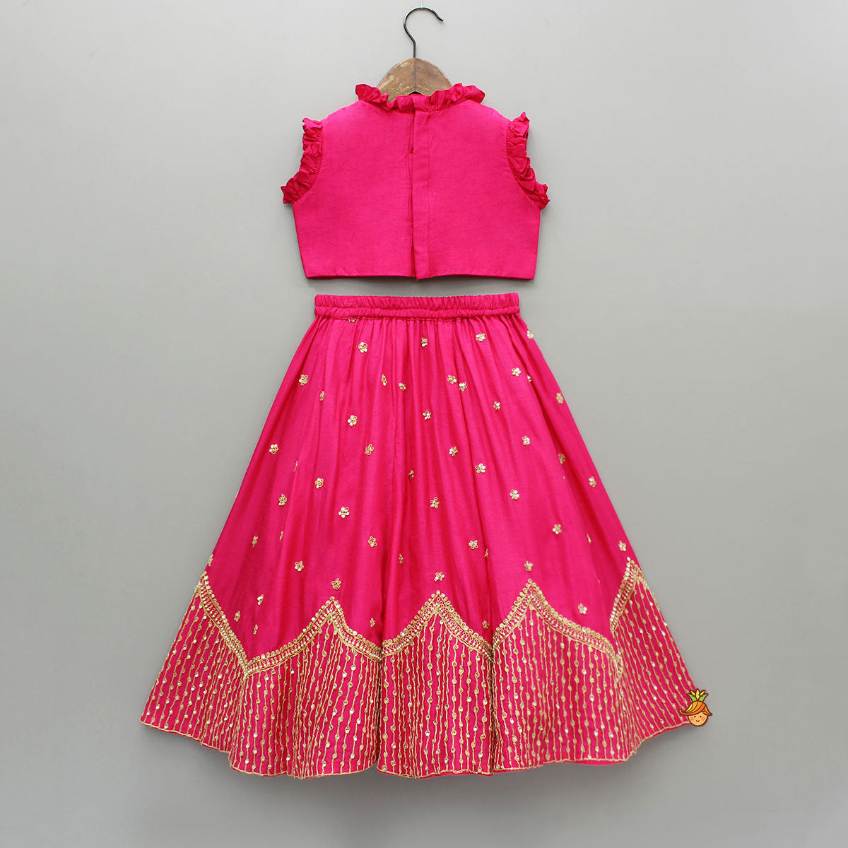Pre Order: Sequin Embroidered Pink Top And Lehenga With Matching Net Dupatta