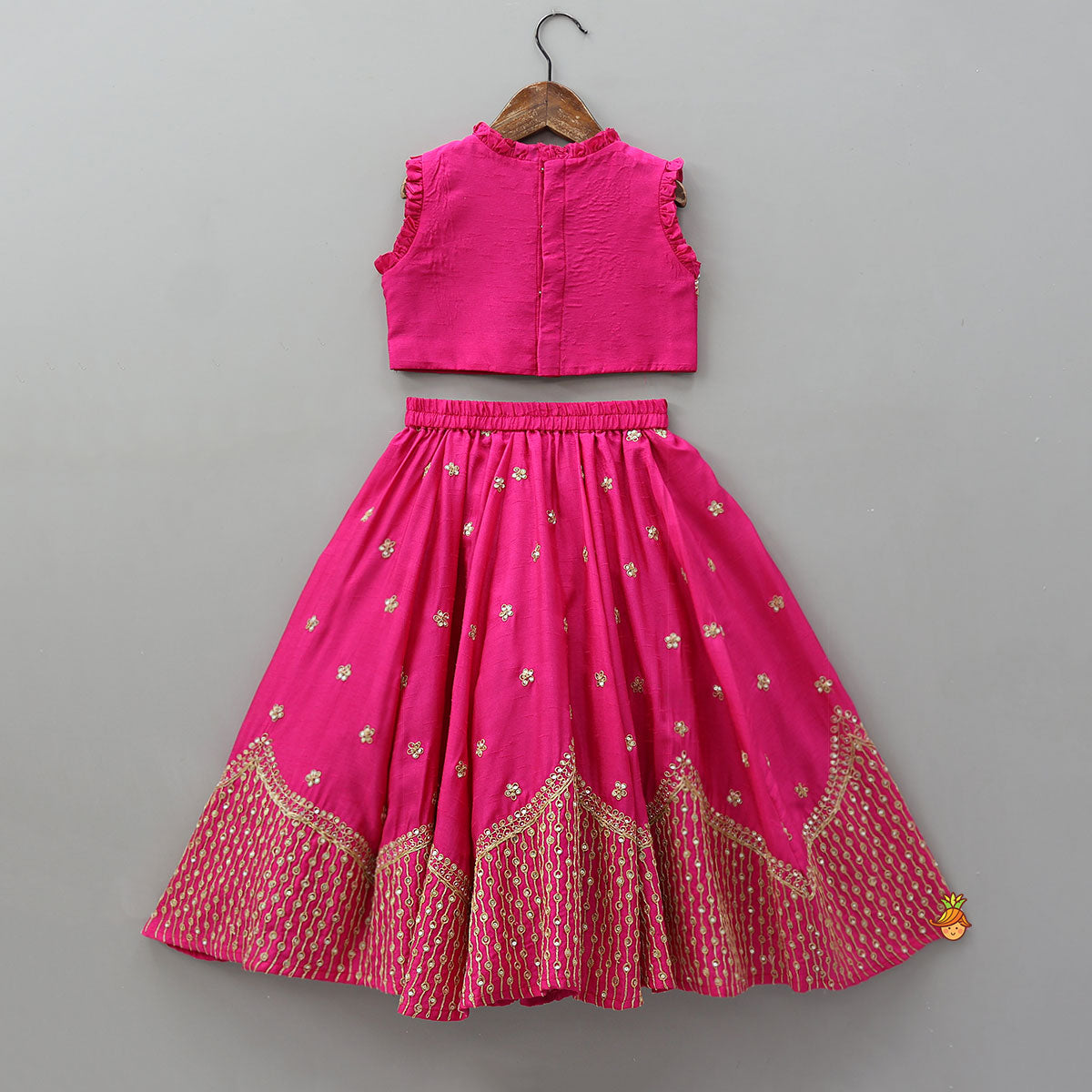 Pre Order: Sequin Embroidered Pink Top And Lehenga With Matching Net Dupatta