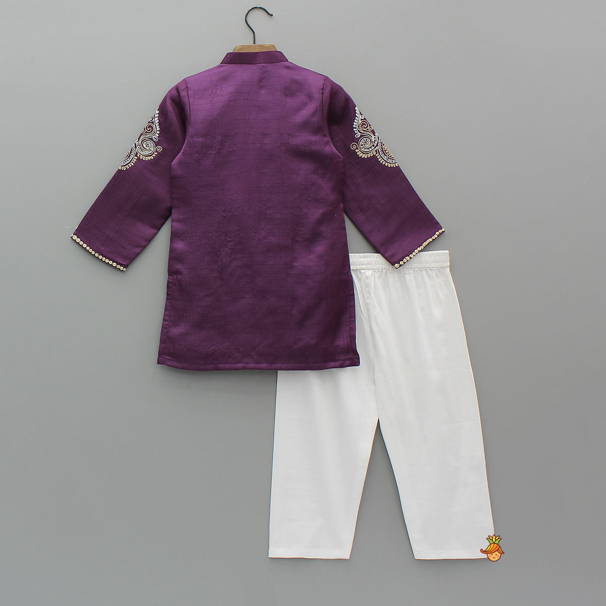 Pre Order: Purple Kurta With Dori Embroidery And Pyjama