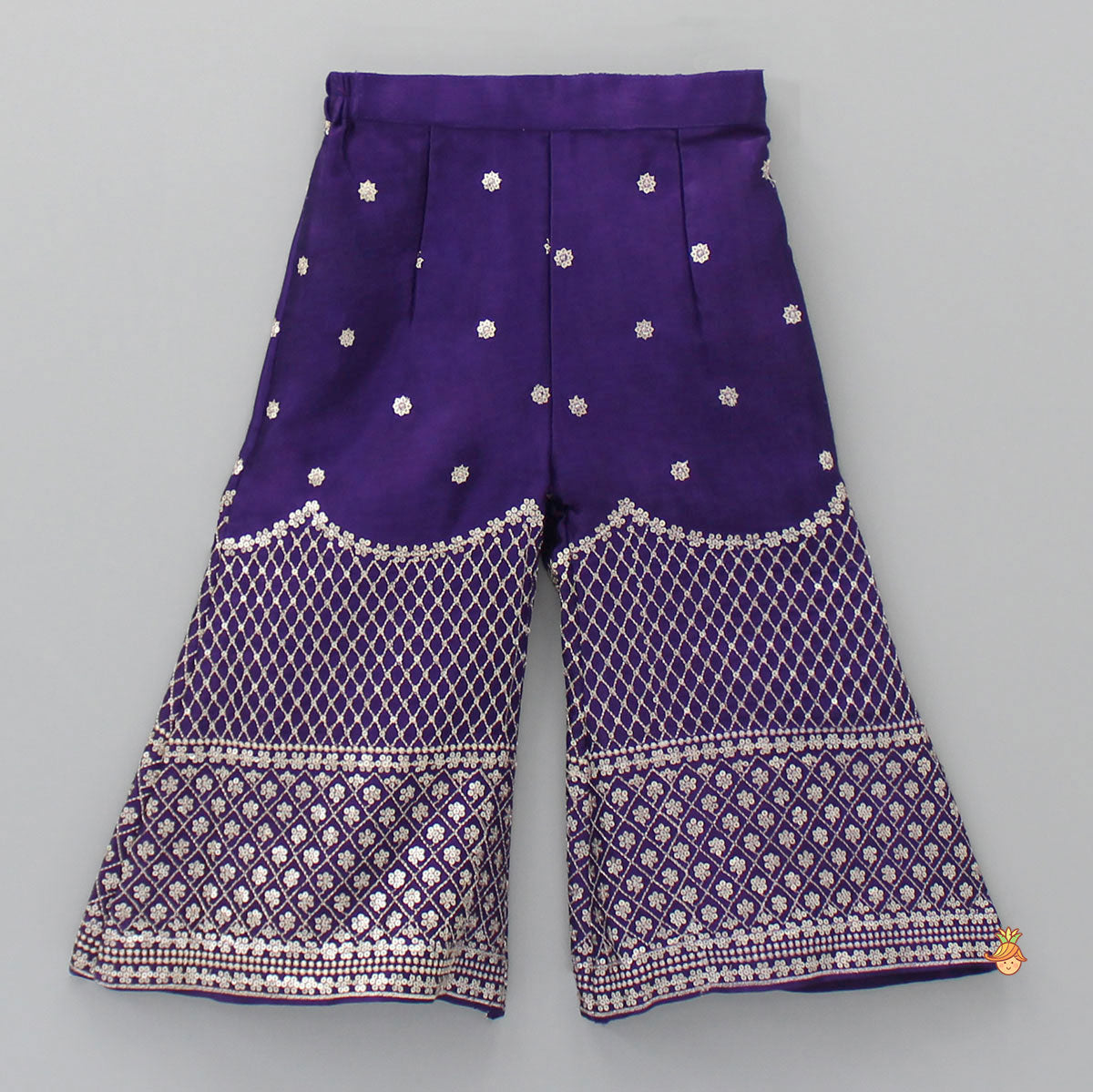 Pre Order: Sequins And Thread Embroidered Purple Strappy Kurti With Palazzo And Net Dupatta