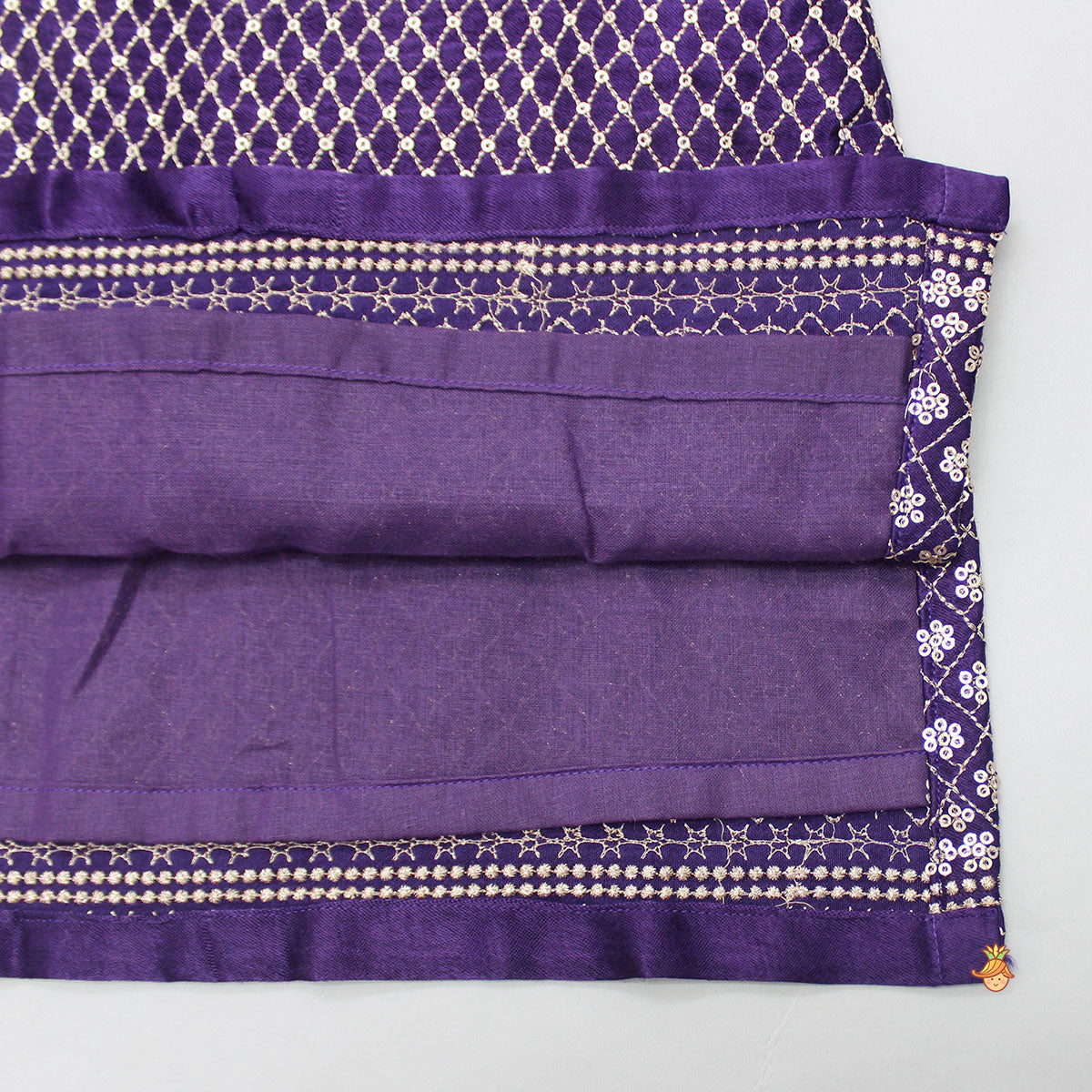 Pre Order: Sequins And Thread Embroidered Purple Strappy Kurti With Palazzo And Net Dupatta