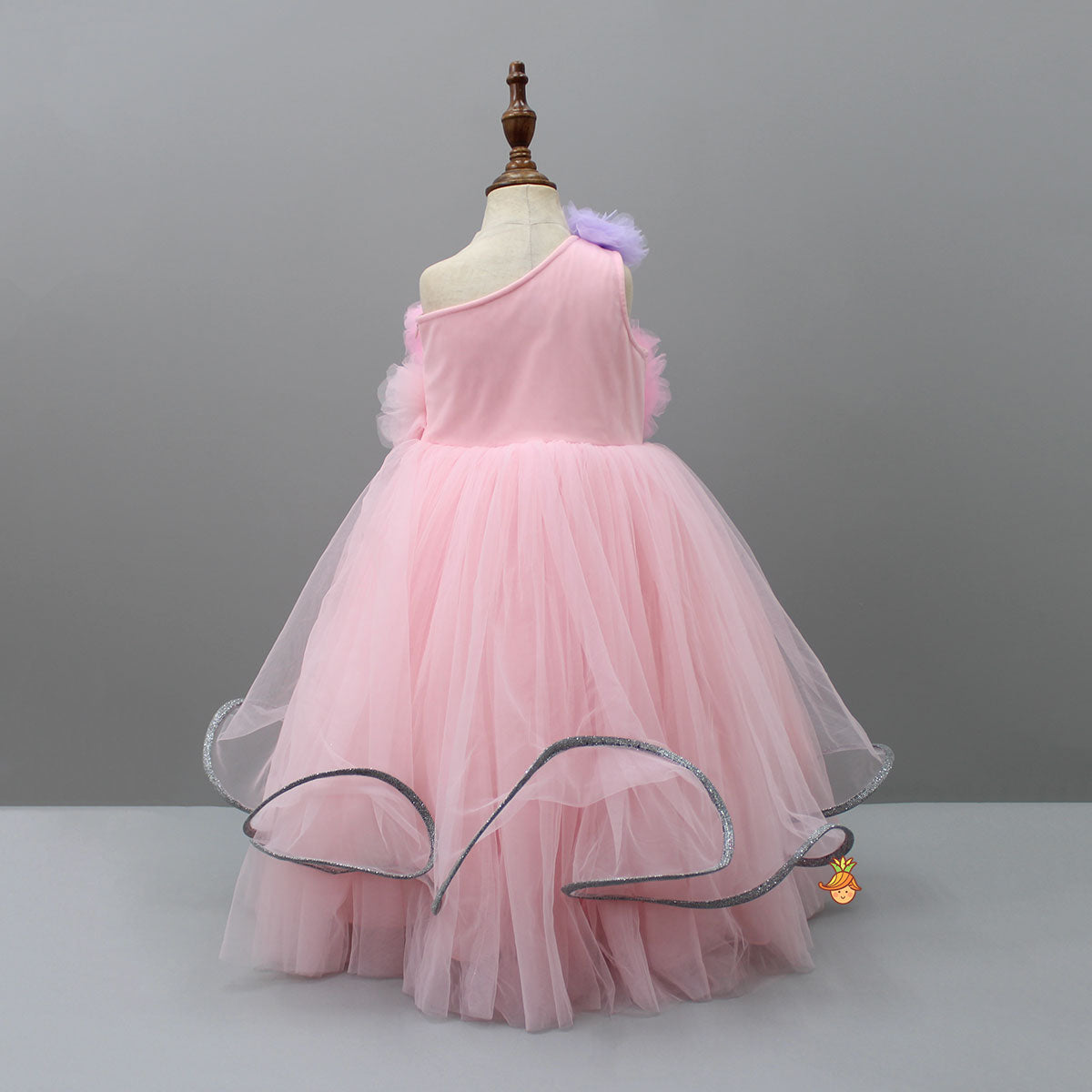 Pre Order: Net Flowers Embellished One Shoulder Gown