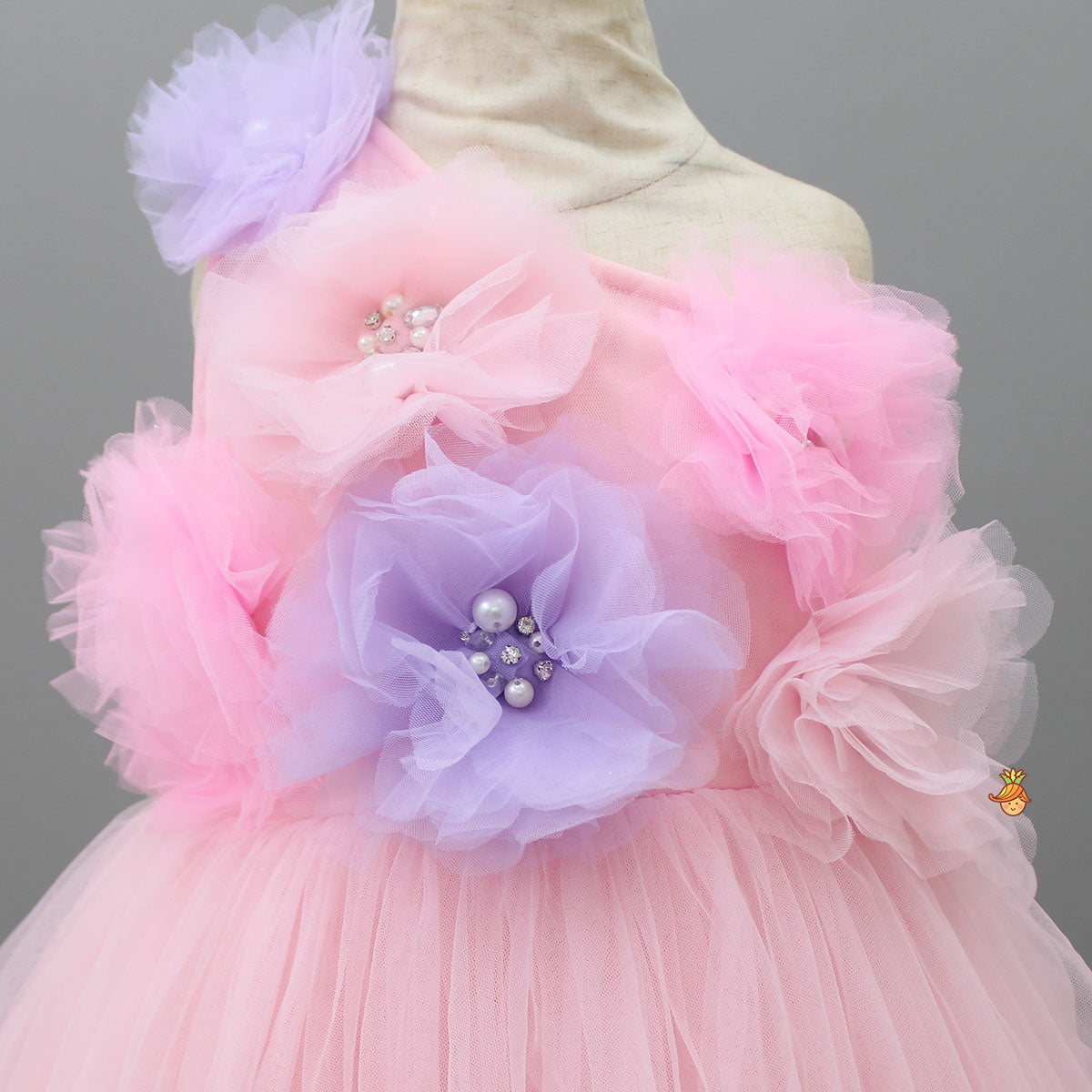 Pre Order: Net Flowers Embellished One Shoulder Gown