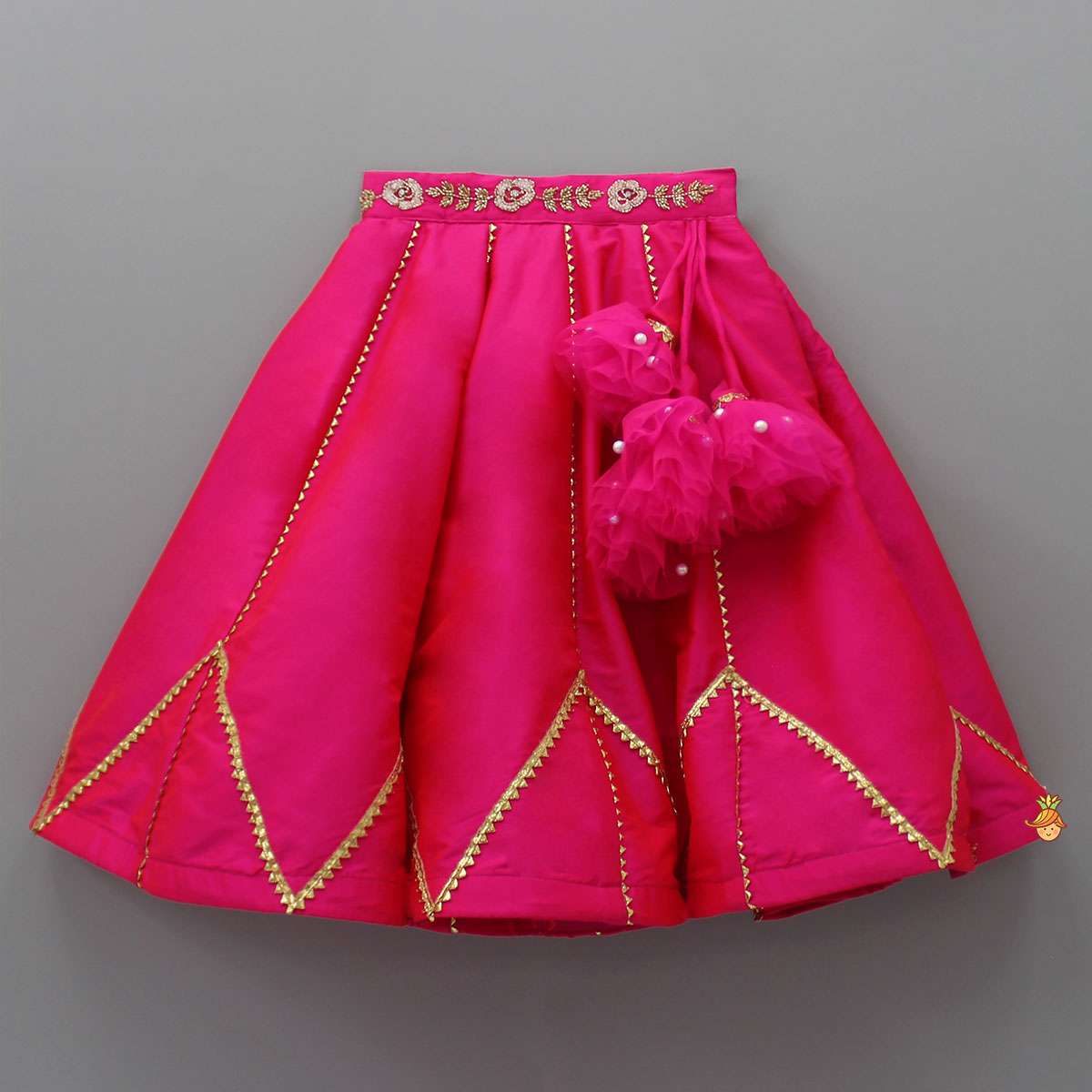 Pre Order: Floral Embroidered Pink Top And Lehenga With Matching Net Dupatta