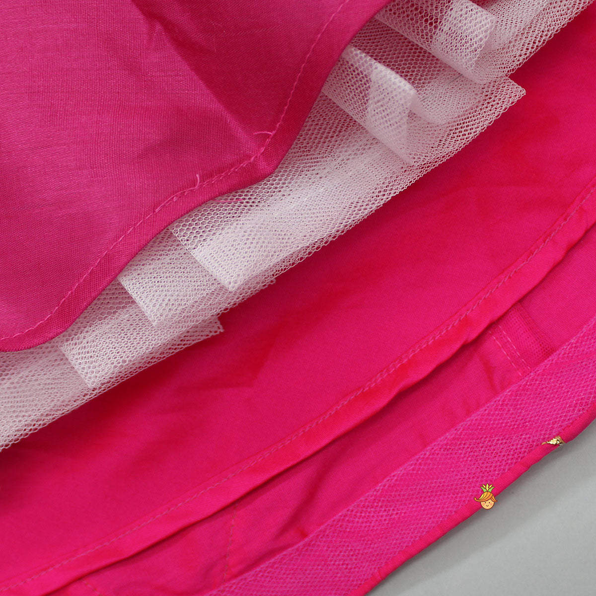 Pre Order: Floral Embroidered Pink Top And Lehenga With Matching Net Dupatta