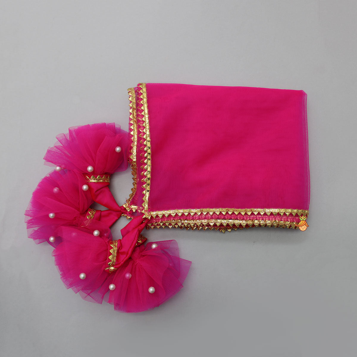 Pre Order: Floral Embroidered Pink Top And Lehenga With Matching Net Dupatta