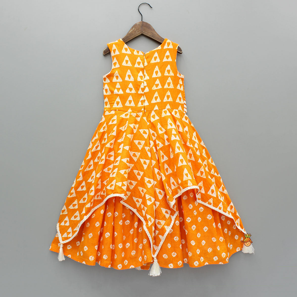 Pre Order: Orange Printed Kurti With Faux Mirror Work Flap