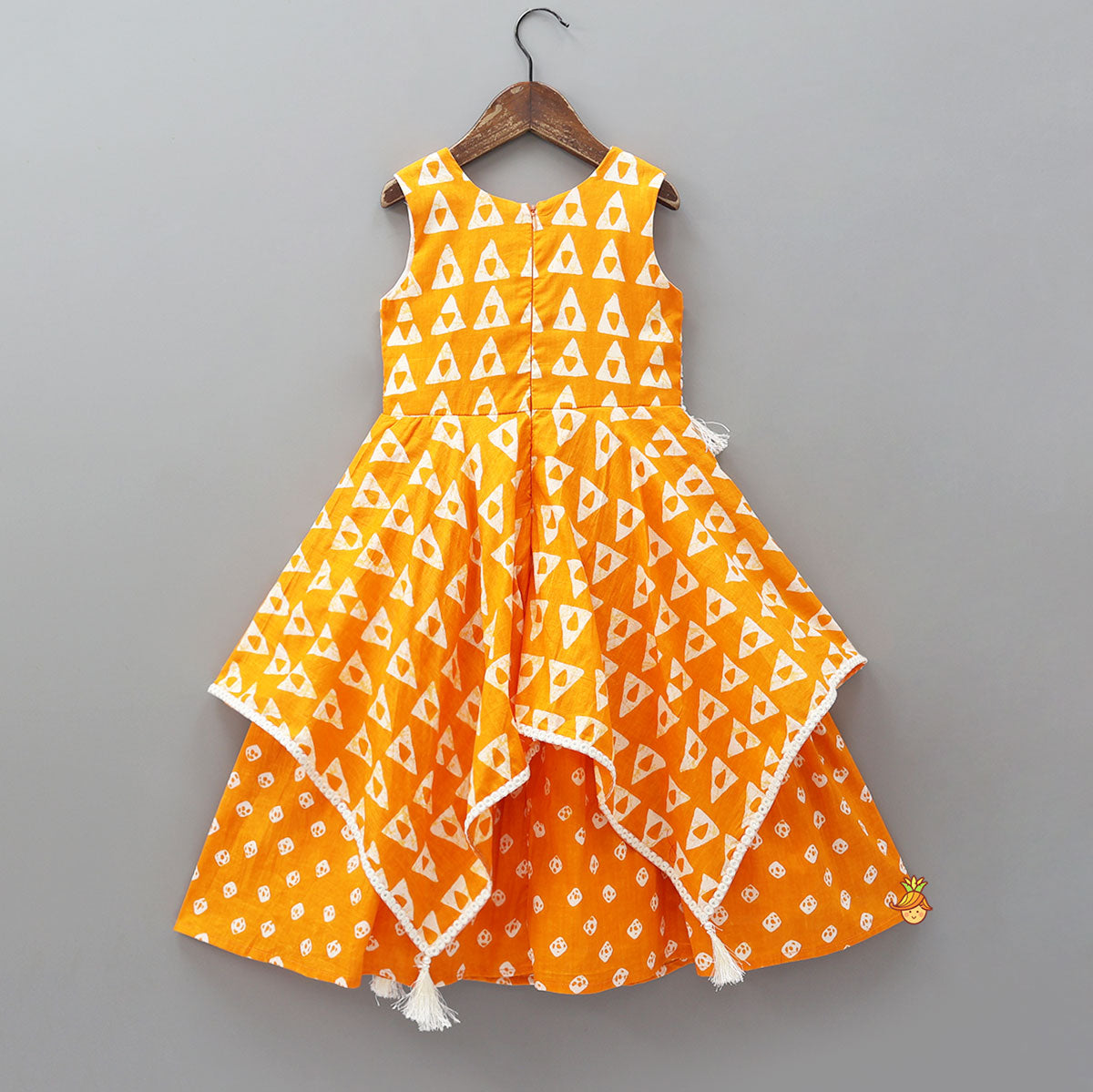 Pre Order: Orange Printed Kurti With Faux Mirror Work Flap