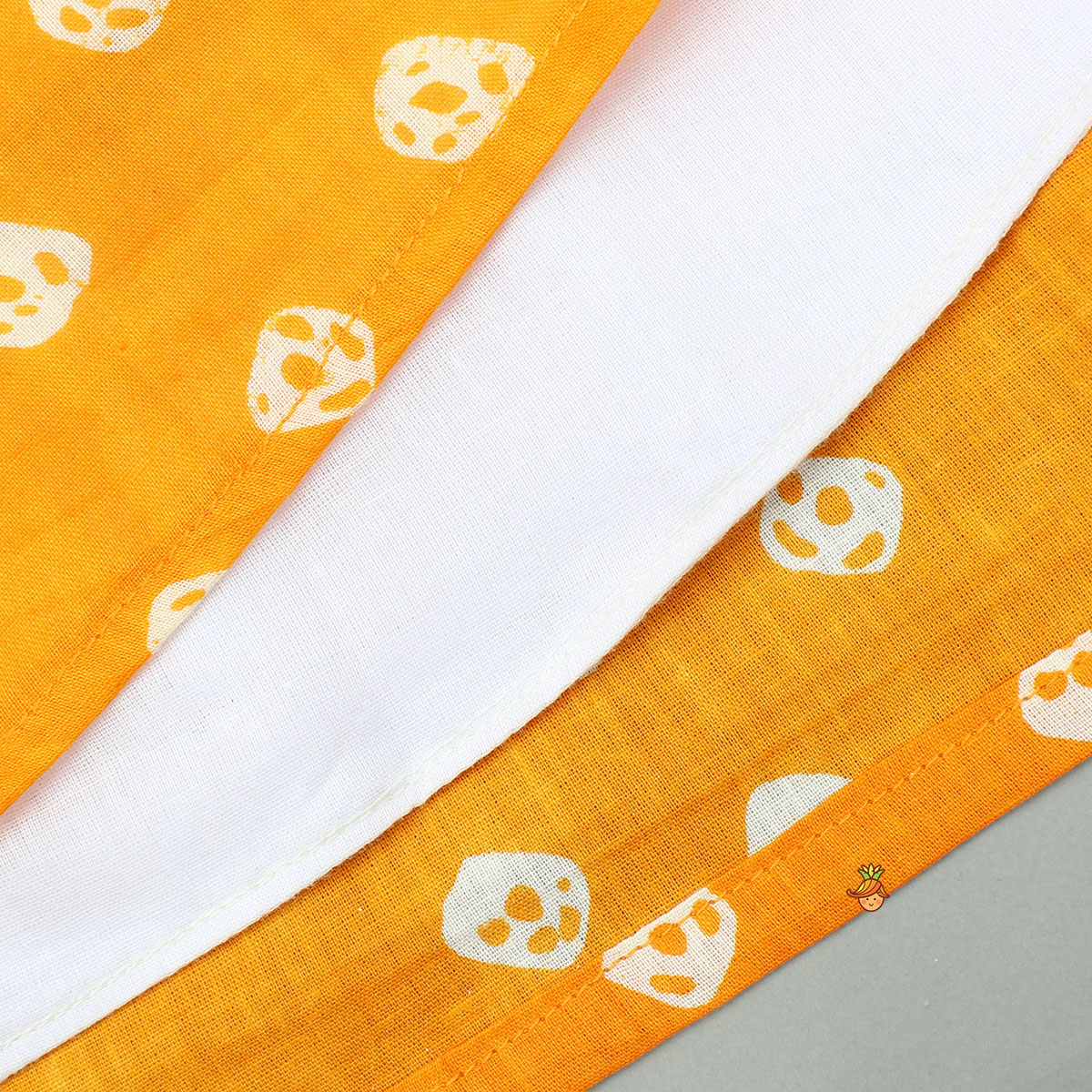 Pre Order: Orange Printed Kurti With Faux Mirror Work Flap