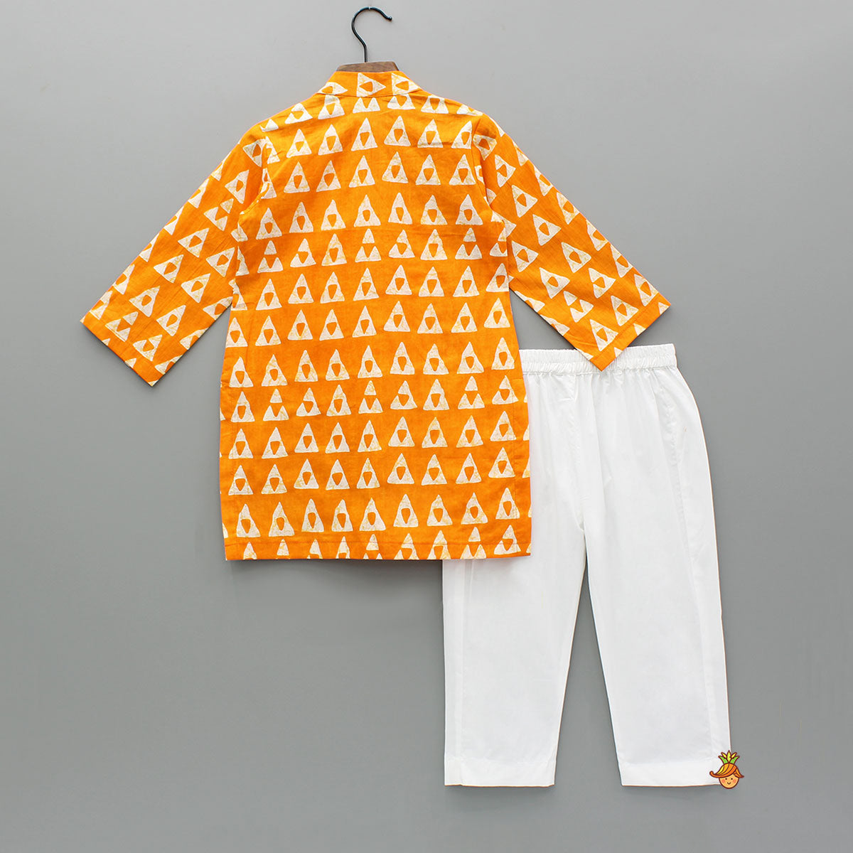 Pre Order: Orange Printed Kurta With One Side Flap And Pyjama