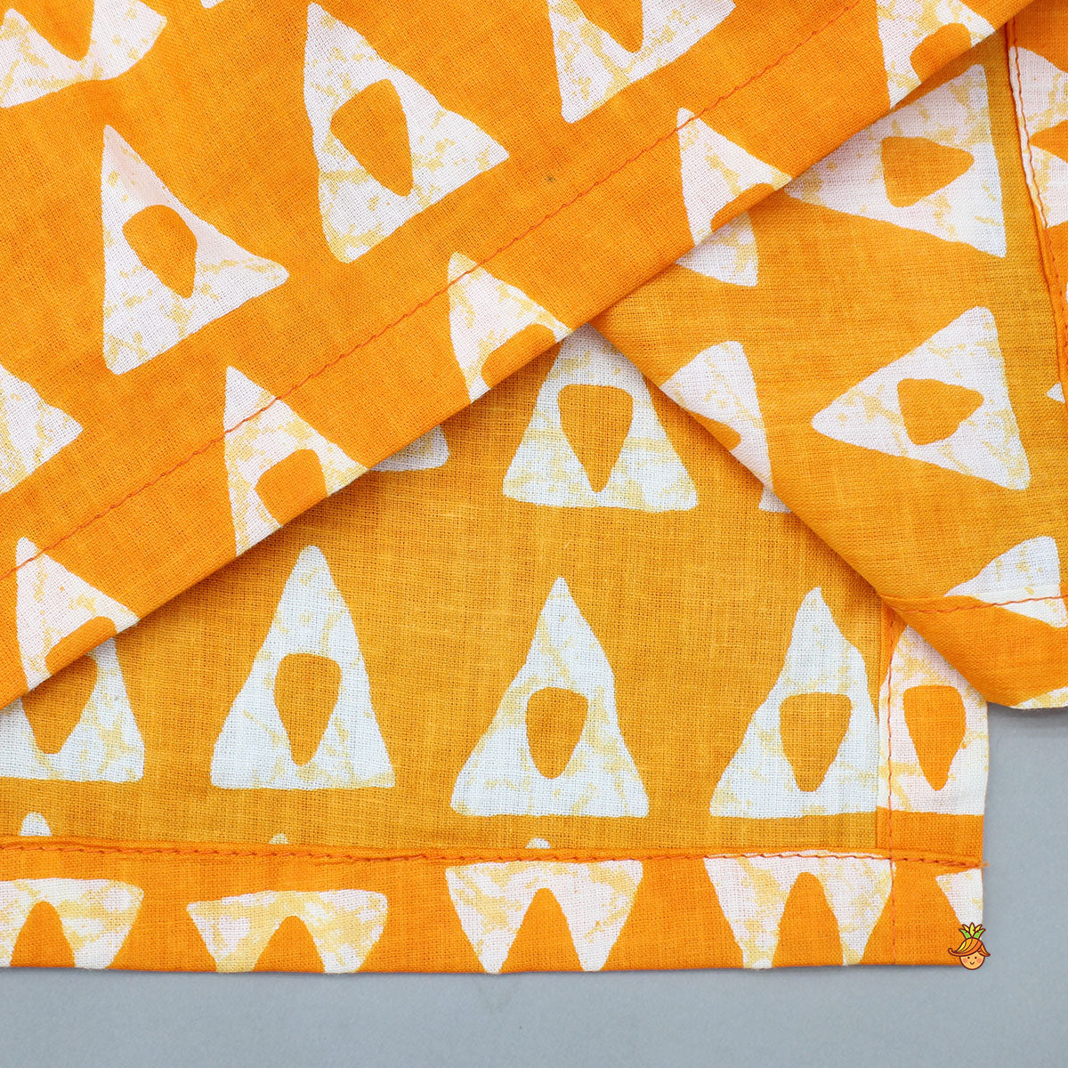 Pre Order: Orange Printed Kurta With One Side Flap And Pyjama