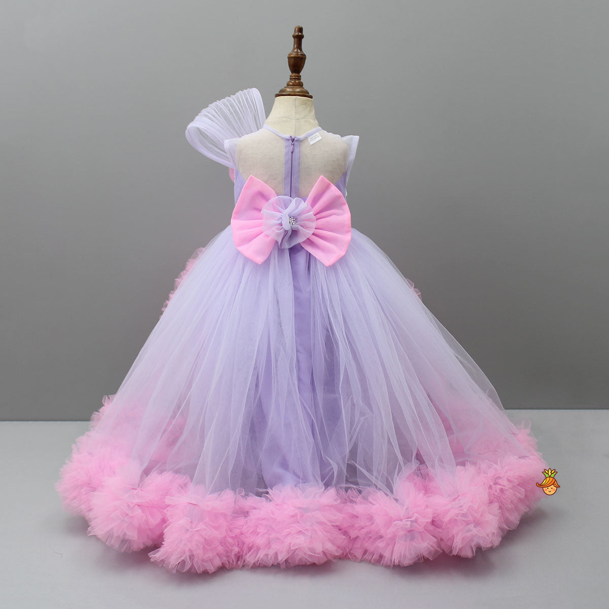 Pre Order: Butterfly Adorned Net High Low Dress With Matching Detachable Bow