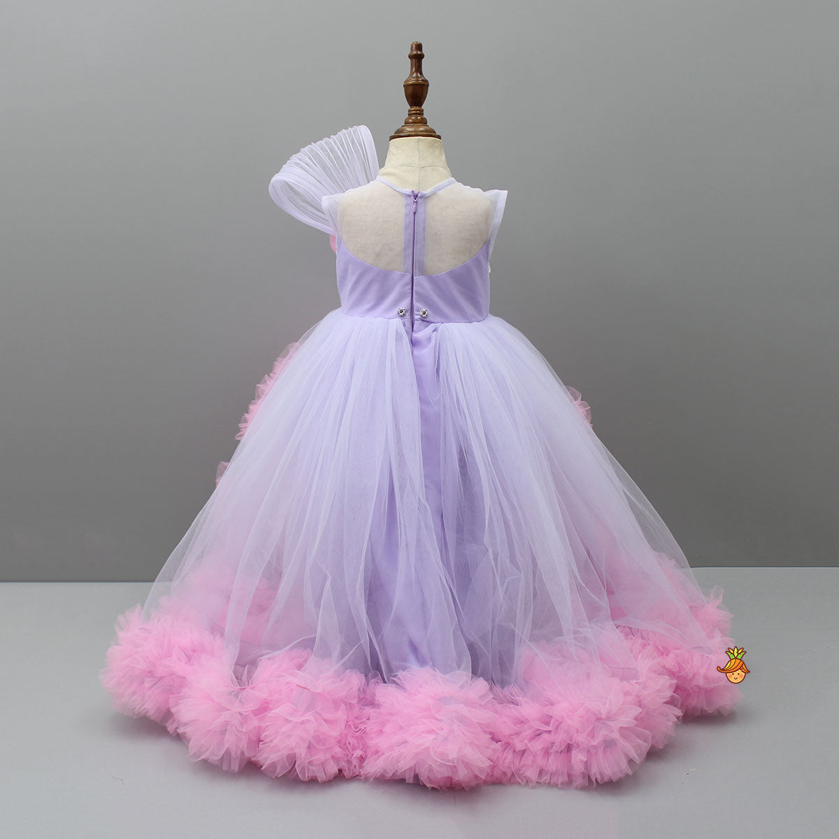 Pre Order: Butterfly Adorned Net High Low Dress With Matching Detachable Bow