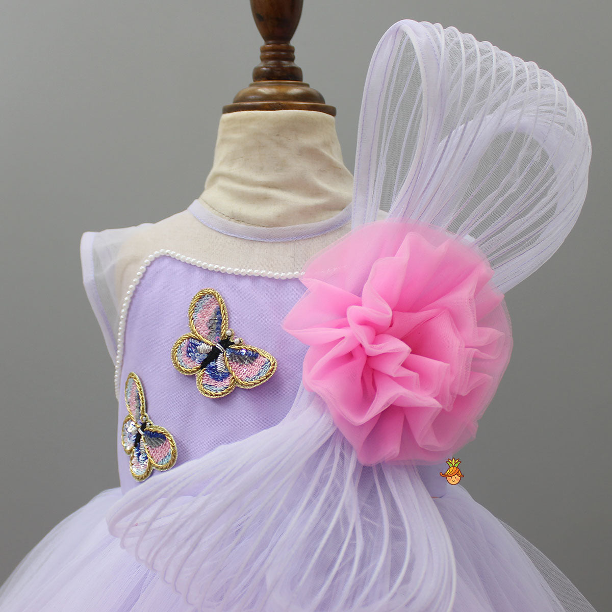 Pre Order: Butterfly Adorned Net High Low Dress With Matching Detachable Bow