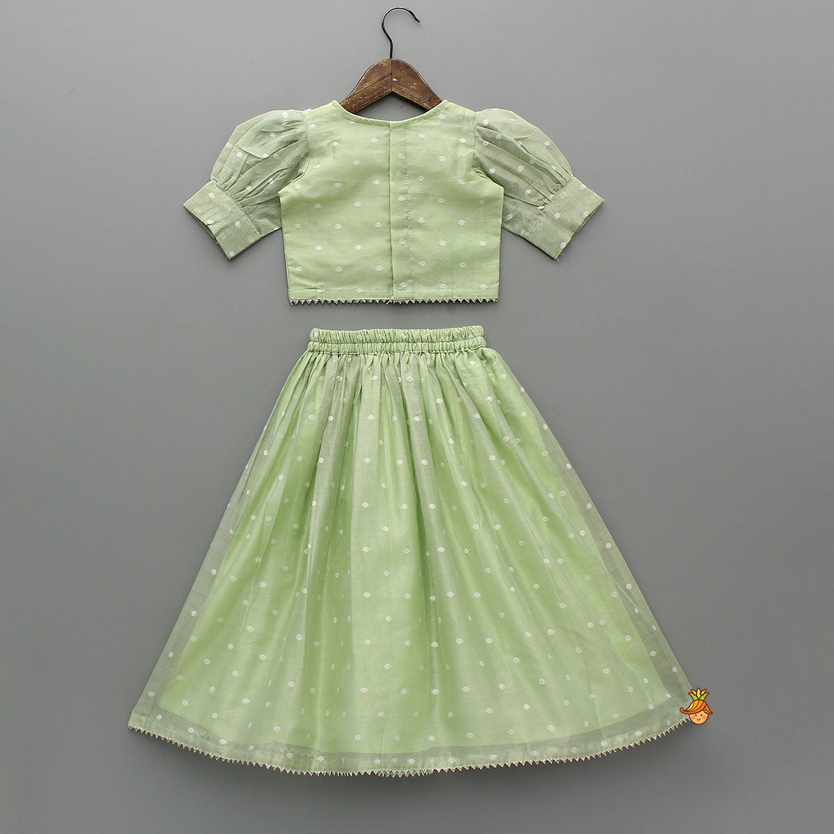 Pre Order: Green Butti Work Embroidered Top With Lehenga