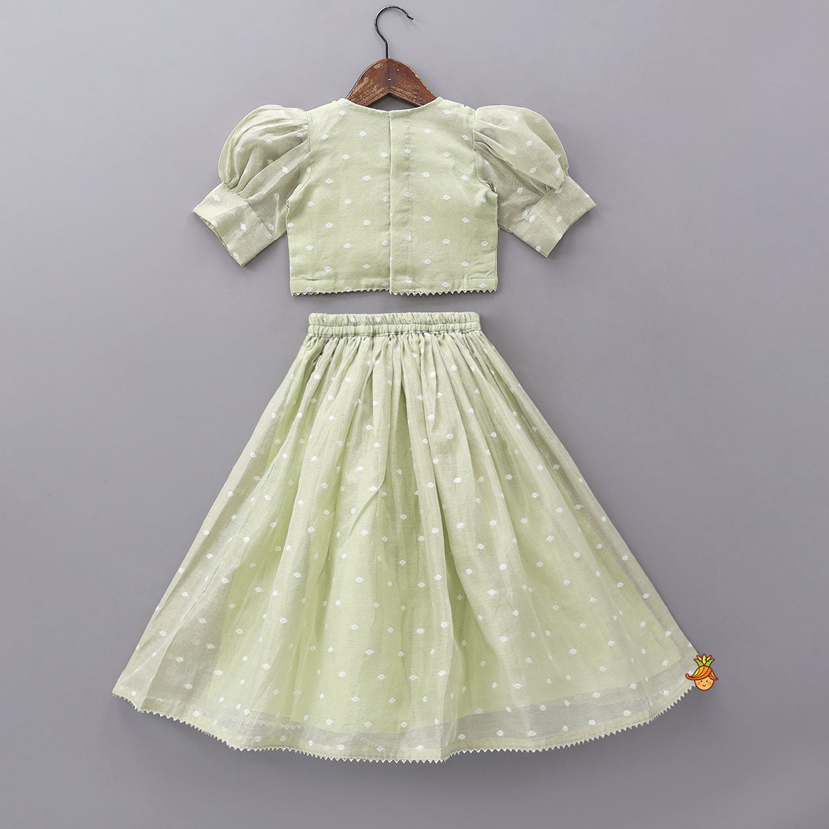 Pre Order: Green Butti Work Embroidered Top With Lehenga