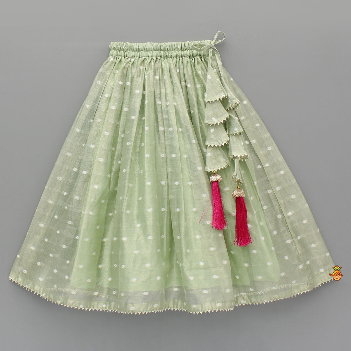 Pre Order: Green Butti Work Embroidered Top With Lehenga