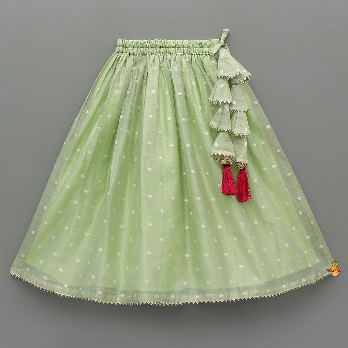 Pre Order: Green Butti Work Embroidered Top With Lehenga