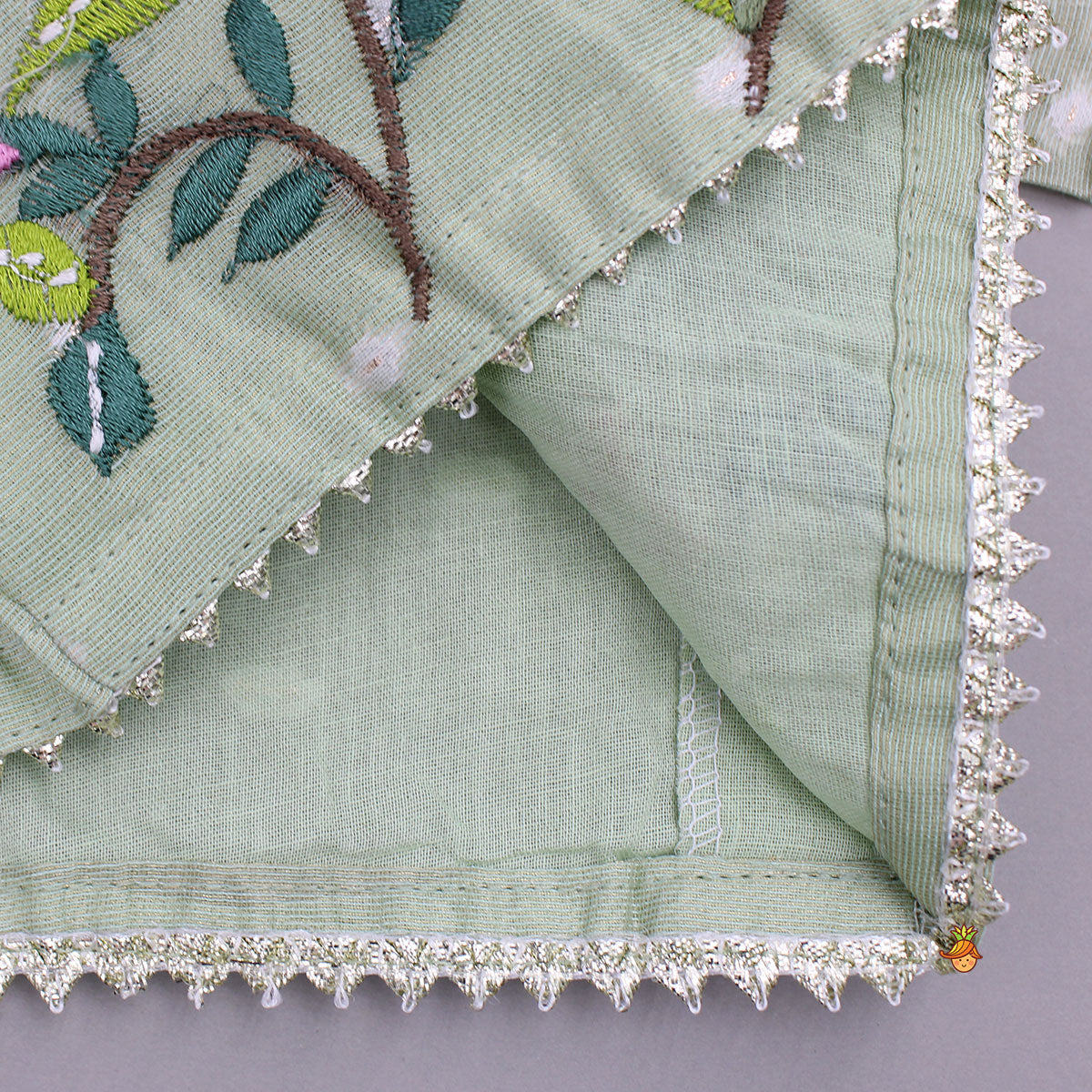 Pre Order: Green Butti Work Embroidered Top With Lehenga