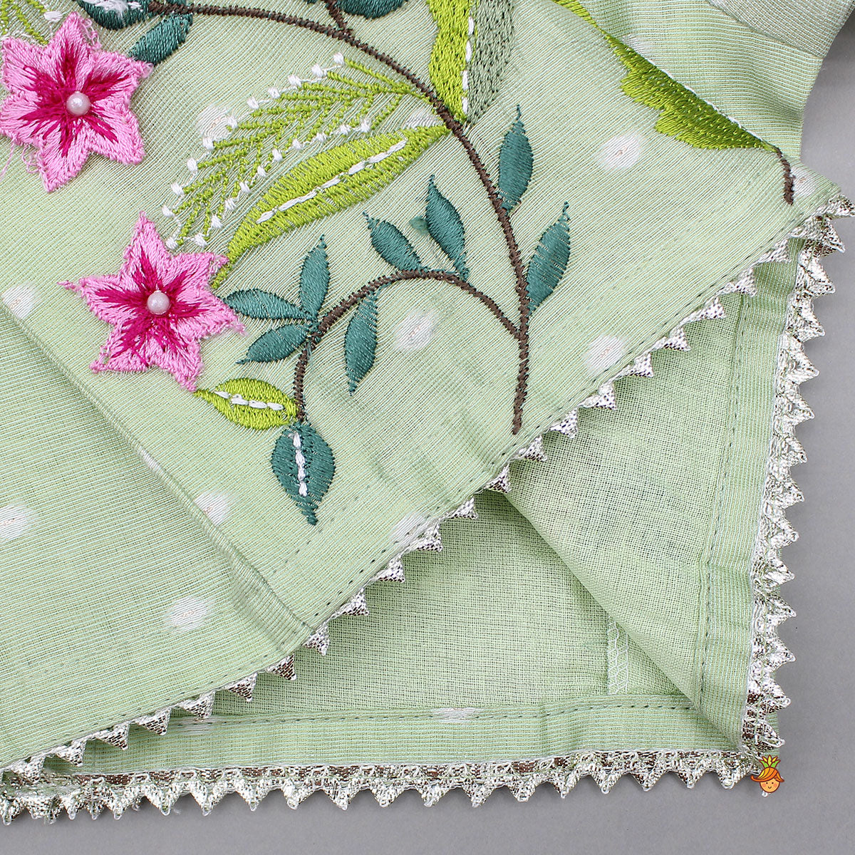 Pre Order: Green Butti Work Embroidered Top With Lehenga