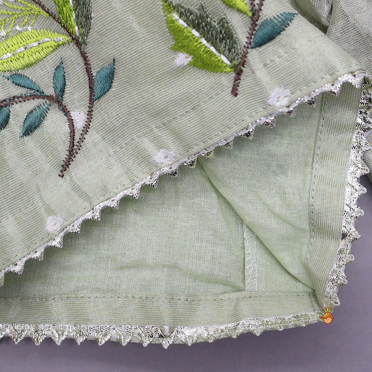 Pre Order: Green Butti Work Embroidered Top With Lehenga