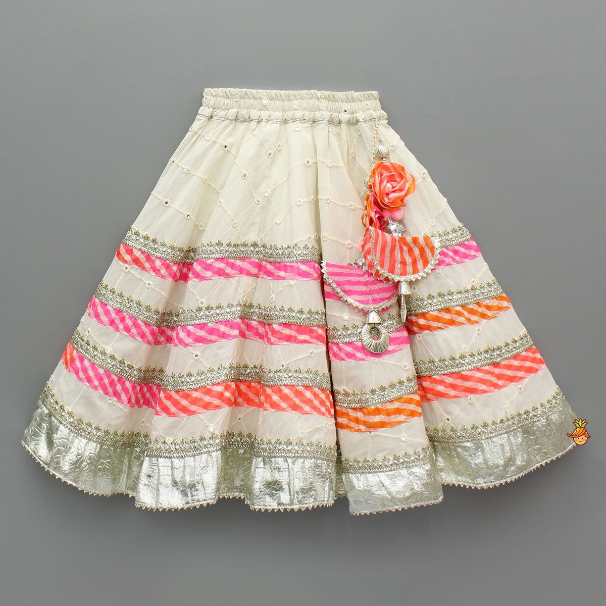 Pre Order: Leheriya Printed Top And Faux Mirror Work Lehenga With Matching Dupatta