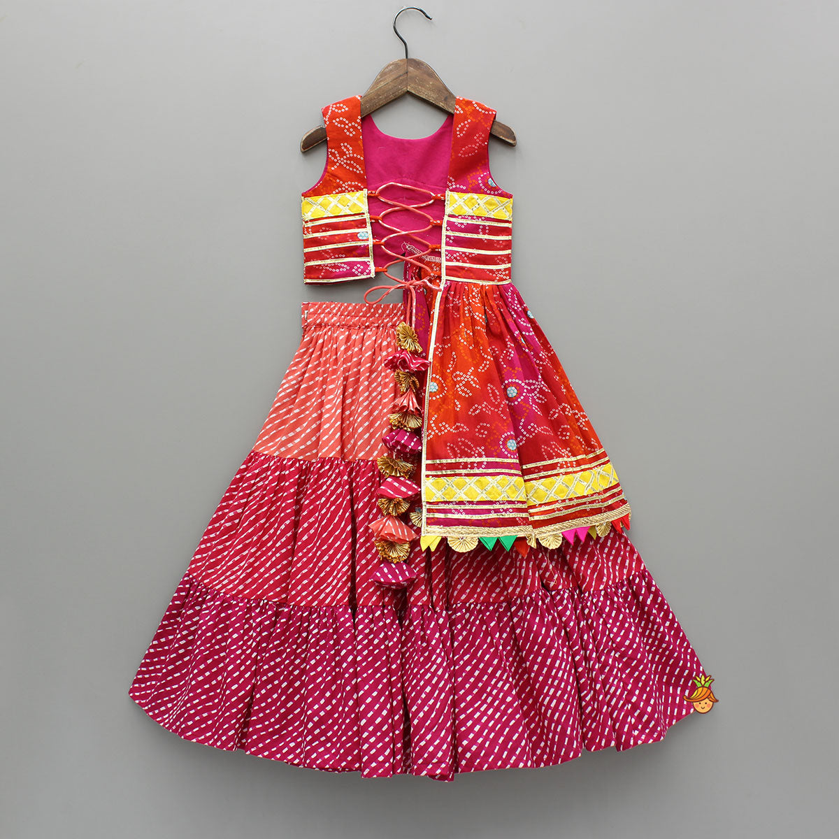 Pre Order: Printed Stylish Kurti And Lehenga With Attached Matching Potli And Dupatta